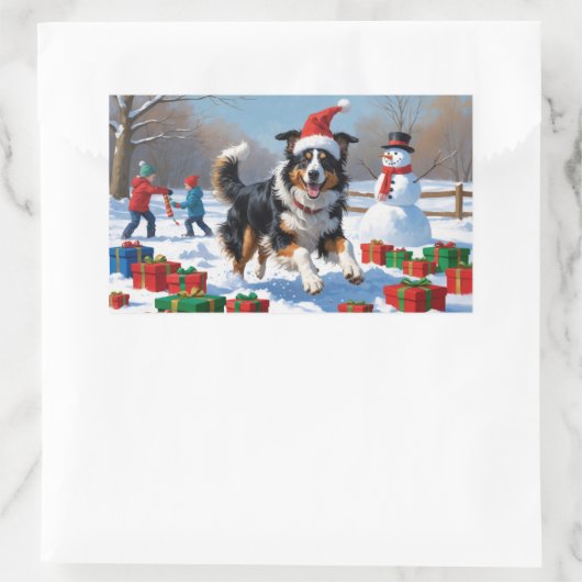 Rough Collie Hardlopen in Sneeuw Met Kerst Pet Rechthoekige Sticker (Tas)