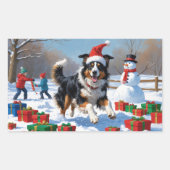 Rough Collie Hardlopen in Sneeuw Met Kerst Pet Rechthoekige Sticker (Voorkant)