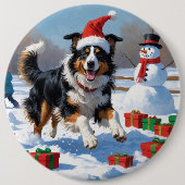 Rough Collie Hardlopen in Sneeuw Met Kerst Pet Ronde Button 6,0 Cm (Voorkant)