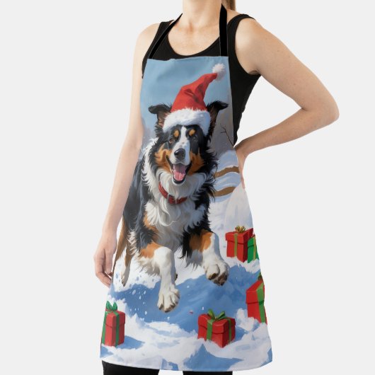 Rough Collie Hardlopen in Sneeuw Met Kerst Pet Schort (Insitu)