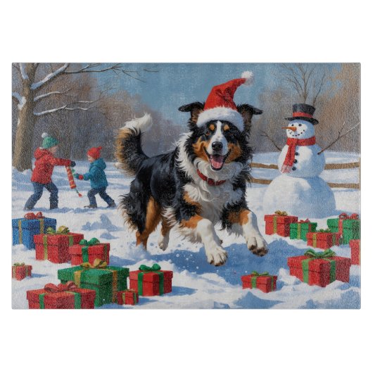 Rough Collie Hardlopen in Sneeuw Met Kerst Pet Snijplank (Voorkant)