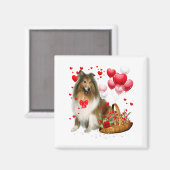 Rough Collie Heart Balloon Happy Valentine Day Dog Magneet (Voorkant / Achterkant)