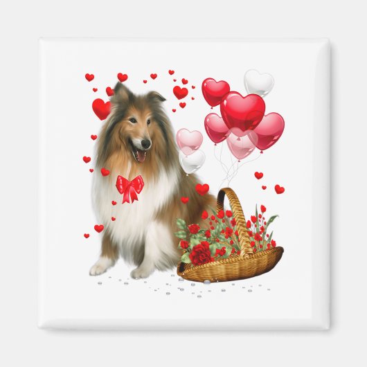Rough Collie Heart Balloon Happy Valentine Day Dog Magneet (Voorkant)