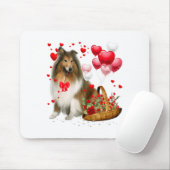 Rough Collie Heart Balloon Happy Valentine Day Dog Muismat (Met muis)