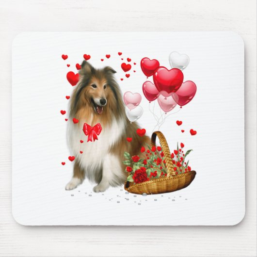 Rough Collie Heart Balloon Happy Valentine Day Dog Muismat (Voorkant)