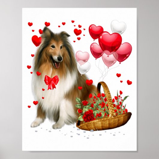 Rough Collie Heart Balloon Happy Valentine Day Dog Poster (Voorkant)