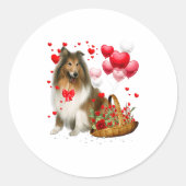 Rough Collie Heart Balloon Happy Valentine Day Dog Ronde Sticker (Voorkant)