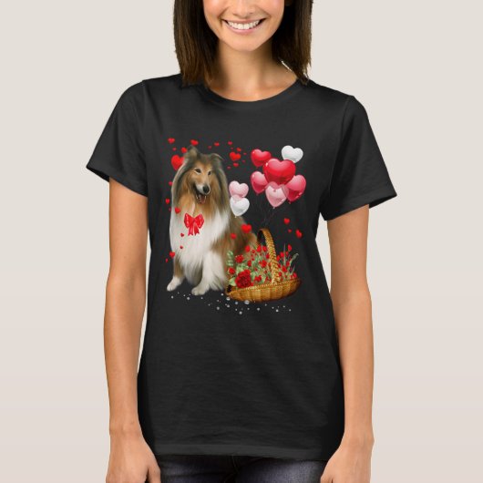 Rough Collie Heart Balloon Happy Valentine Day Dog T-shirt (Voorkant)
