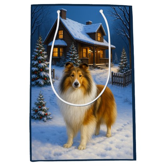 Rough Collie Holiday  Medium Cadeauzakje (Voorkant)