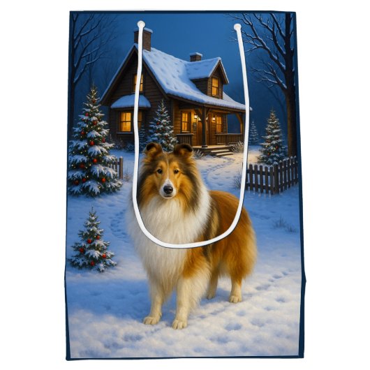 Rough Collie Holiday Medium Cadeauzakje (Achterkant)