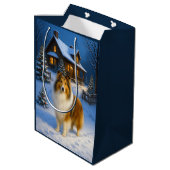 Rough Collie Holiday  Medium Cadeauzakje (Achterkant Gekanteld)