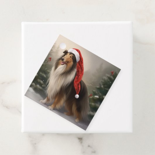Rough Collie Hond in Sneeuw Kerstmis Bedankjes Labels (In situ)