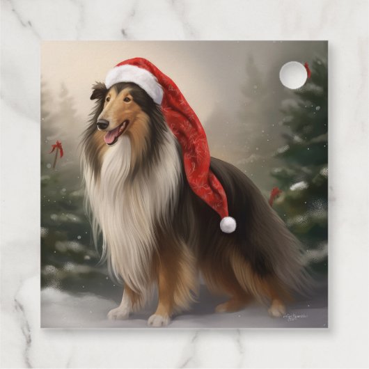 Rough Collie Hond in Sneeuw Kerstmis Bedankjes Labels (Achterkant)