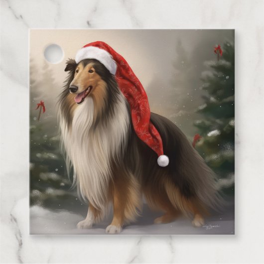 Rough Collie Hond in Sneeuw Kerstmis Bedankjes Labels (Voorkant)