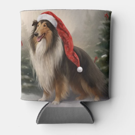 Rough Collie Hond in Sneeuw Kerstmis Blikjeskoeler (Voorkant)