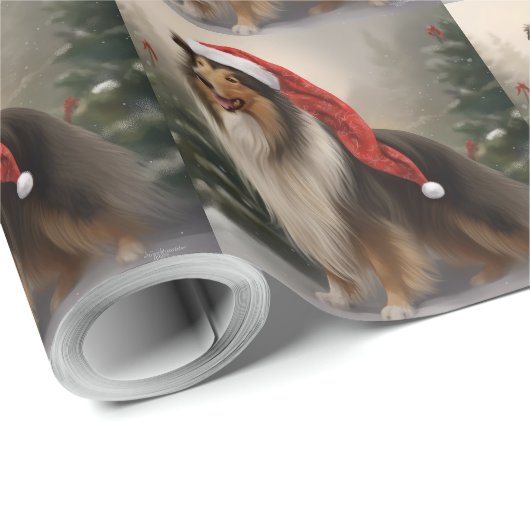 Rough Collie Hond in Sneeuw Kerstmis Cadeaupapier (Rol Hoek)