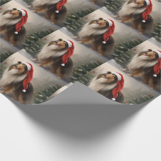 Rough Collie Hond in Sneeuw Kerstmis Cadeaupapier (Hoek)
