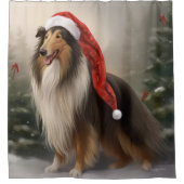 Rough Collie Hond in Sneeuw Kerstmis Douchegordijn (Voorkant)