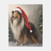 Rough Collie Hond in Sneeuw Kerstmis Fleece Deken (Voorkant)