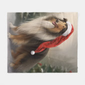 Rough Collie Hond in Sneeuw Kerstmis Fleece Deken (Voorkant (Horizontaal))