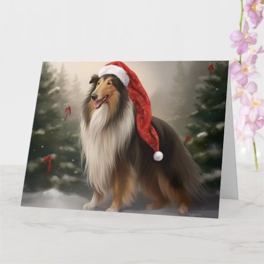 Rough Collie Hond in Sneeuw Kerstmis Kaart (Orchidee)