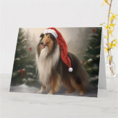 Rough Collie Hond in Sneeuw Kerstmis Kaart (Gele Bloem)