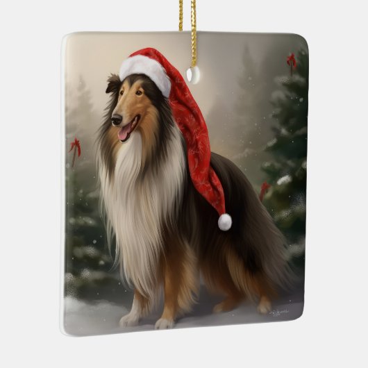 Rough Collie Hond in Sneeuw Kerstmis Keramisch Ornament (Rechts)
