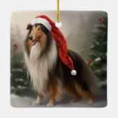 Rough Collie Hond in Sneeuw Kerstmis Keramisch Ornament (Achterkant)