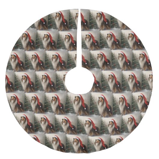 Rough Collie Hond in Sneeuw Kerstmis Kerstboom Rok (Voorkant)