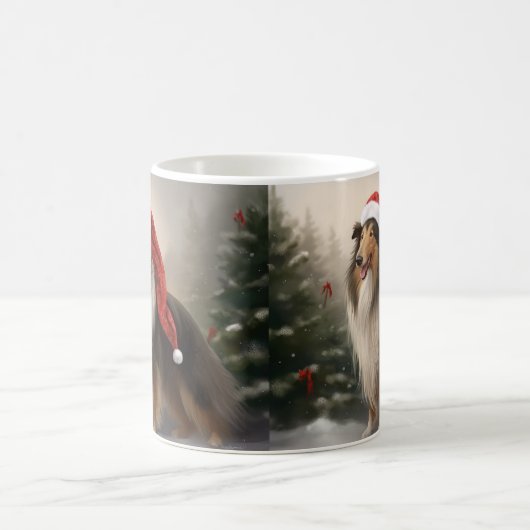 Rough Collie Hond in Sneeuw Kerstmis Koffiemok (Center)