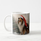 Rough Collie Hond in Sneeuw Kerstmis Koffiemok (Links)