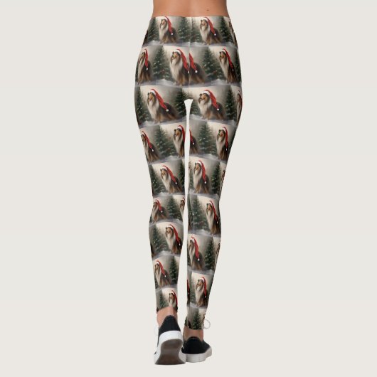 Rough Collie Hond in Sneeuw Kerstmis Leggings (Achterkant)