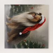Rough Collie Hond in Sneeuw Kerstmis Legpuzzel (Horizontaal)