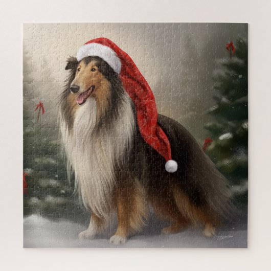 Rough Collie Hond in Sneeuw Kerstmis Legpuzzel (Verticaal)