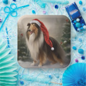 Rough Collie Hond in Sneeuw Kerstmis Papieren Bordje (Feest)