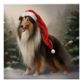 Rough Collie Hond in Sneeuw Kerstmis Perfect Poster (Voorkant)