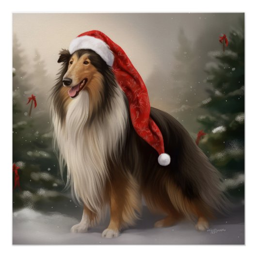 Rough Collie Hond in Sneeuw Kerstmis Perfect Poster (Voorkant)