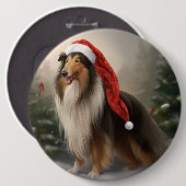 Rough Collie Hond in Sneeuw Kerstmis Ronde Button 6,0 Cm (Voorkant /achterkant)