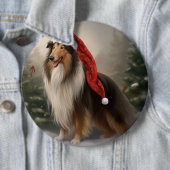 Rough Collie Hond in Sneeuw Kerstmis Ronde Button 6,0 Cm (In situ)