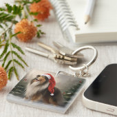 Rough Collie Hond in Sneeuw Kerstmis Sleutelhanger (Voorkant Rechts)
