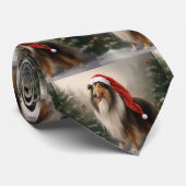 Rough Collie Hond in Sneeuw Kerstmis Stropdas (Opgerold)