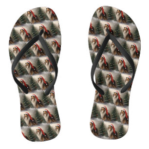 Rough Collie Hond in Sneeuw Kerstmis Teenslippers