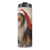 Rough Collie Hond in Sneeuw Kerstmis Thermosbeker (Voorkant)