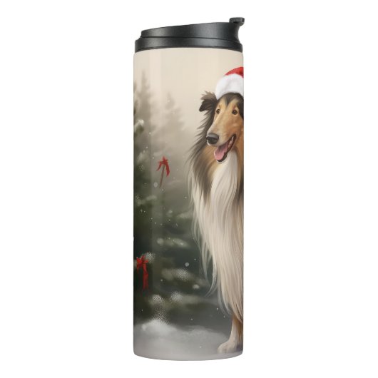 Rough Collie Hond in Sneeuw Kerstmis Thermosbeker (Gedraaid links)