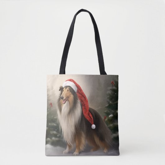 Rough Collie Hond in Sneeuw Kerstmis Tote Bag (Voorkant)
