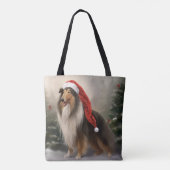 Rough Collie Hond in Sneeuw Kerstmis Tote Bag (Achterkant)