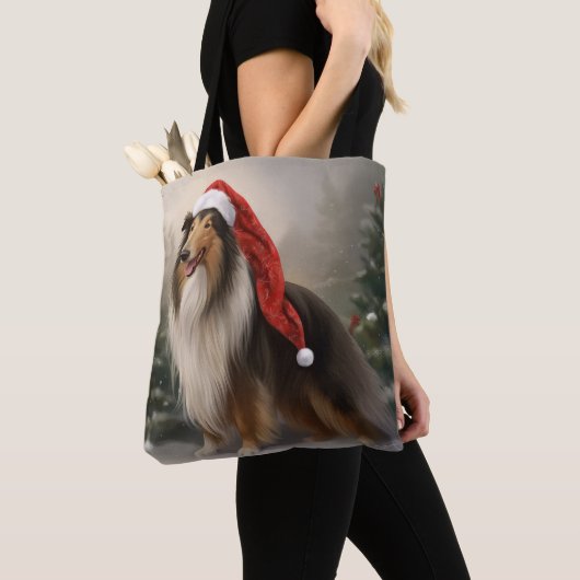 Rough Collie Hond in Sneeuw Kerstmis Tote Bag (Dichtbij)