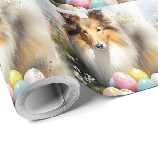 Rough Collie Hond met Paaseieren Vakantie Cadeaupapier (Rol Hoek)