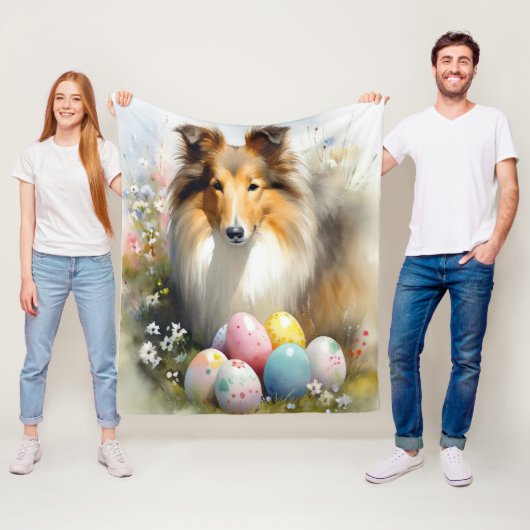 Rough Collie Hond met Paaseieren Vakantie Fleece Deken (In situ)