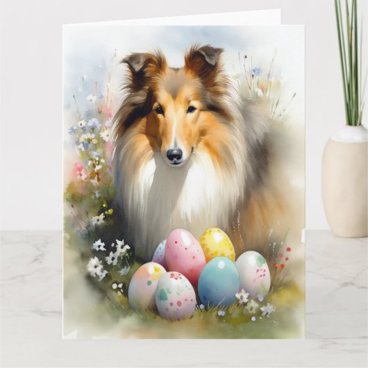 Rough Collie Hond met Paaseieren Vakantie Kaart (Voorkant)